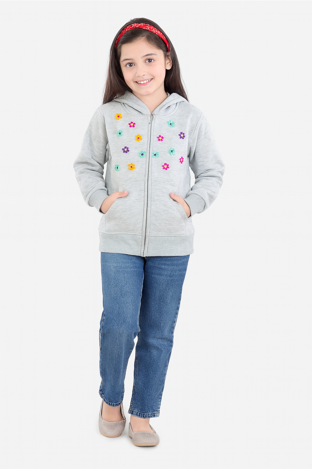 Moni Morras light gray embroidered fleece hoodie