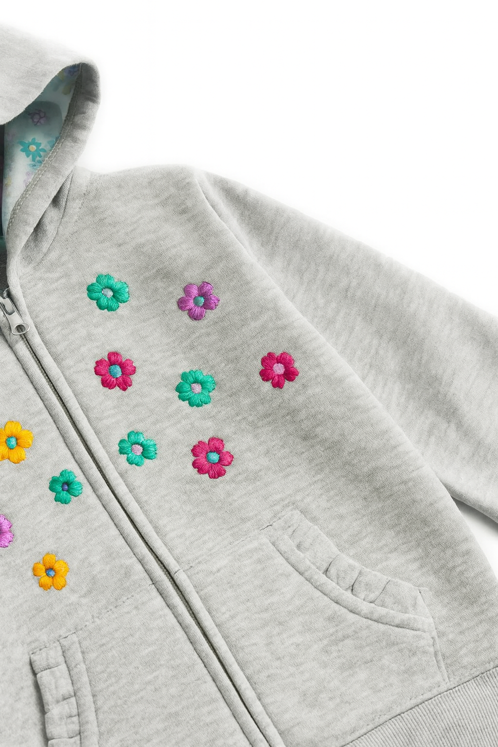 Moni Morras light gray embroidered fleece hoodie