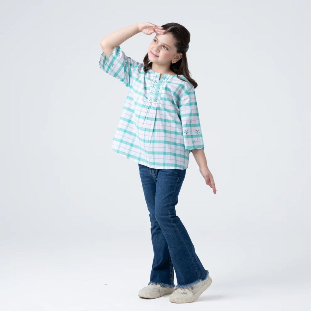 Rollover Kids White Plaid Top