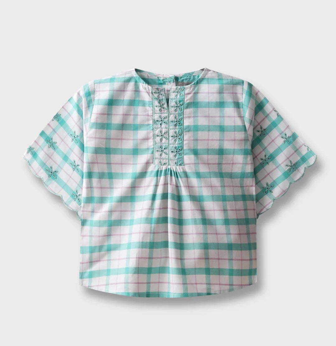 Rollover Kids White Plaid Top