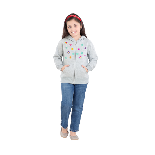 Moni Morras light gray embroidered fleece hoodie