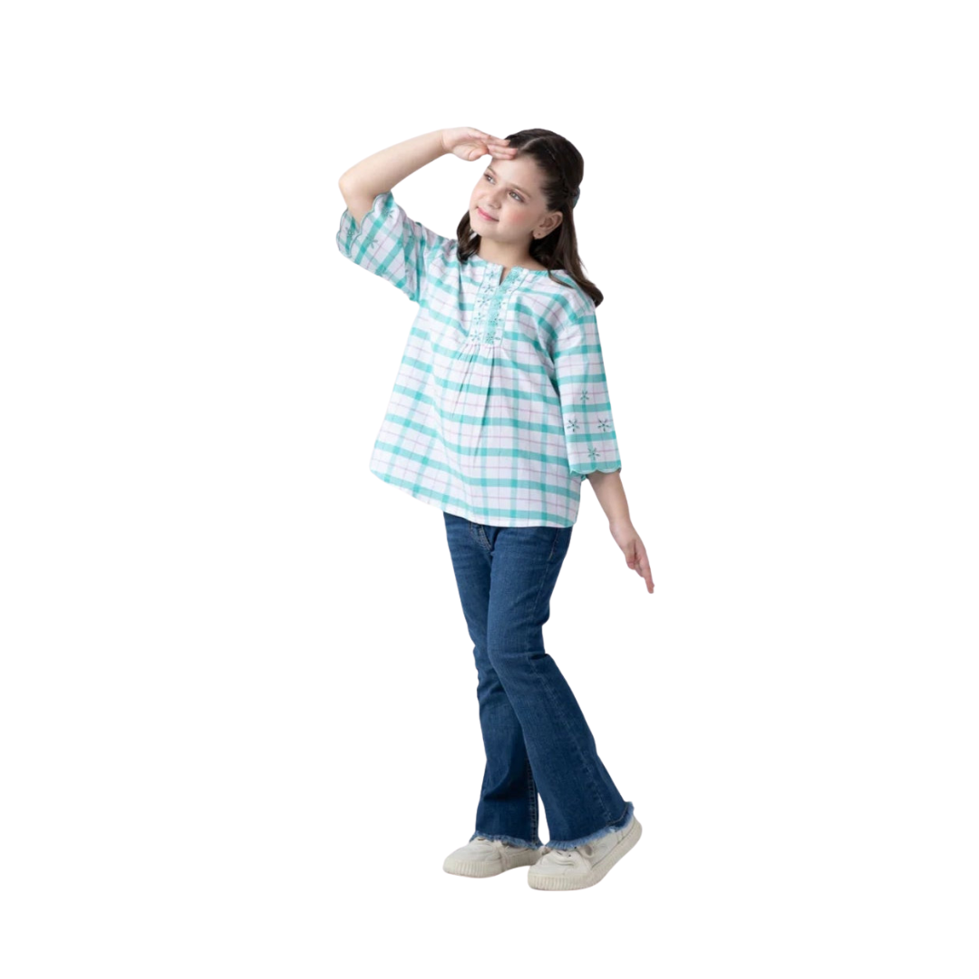 Rollover Kids White Plaid Top