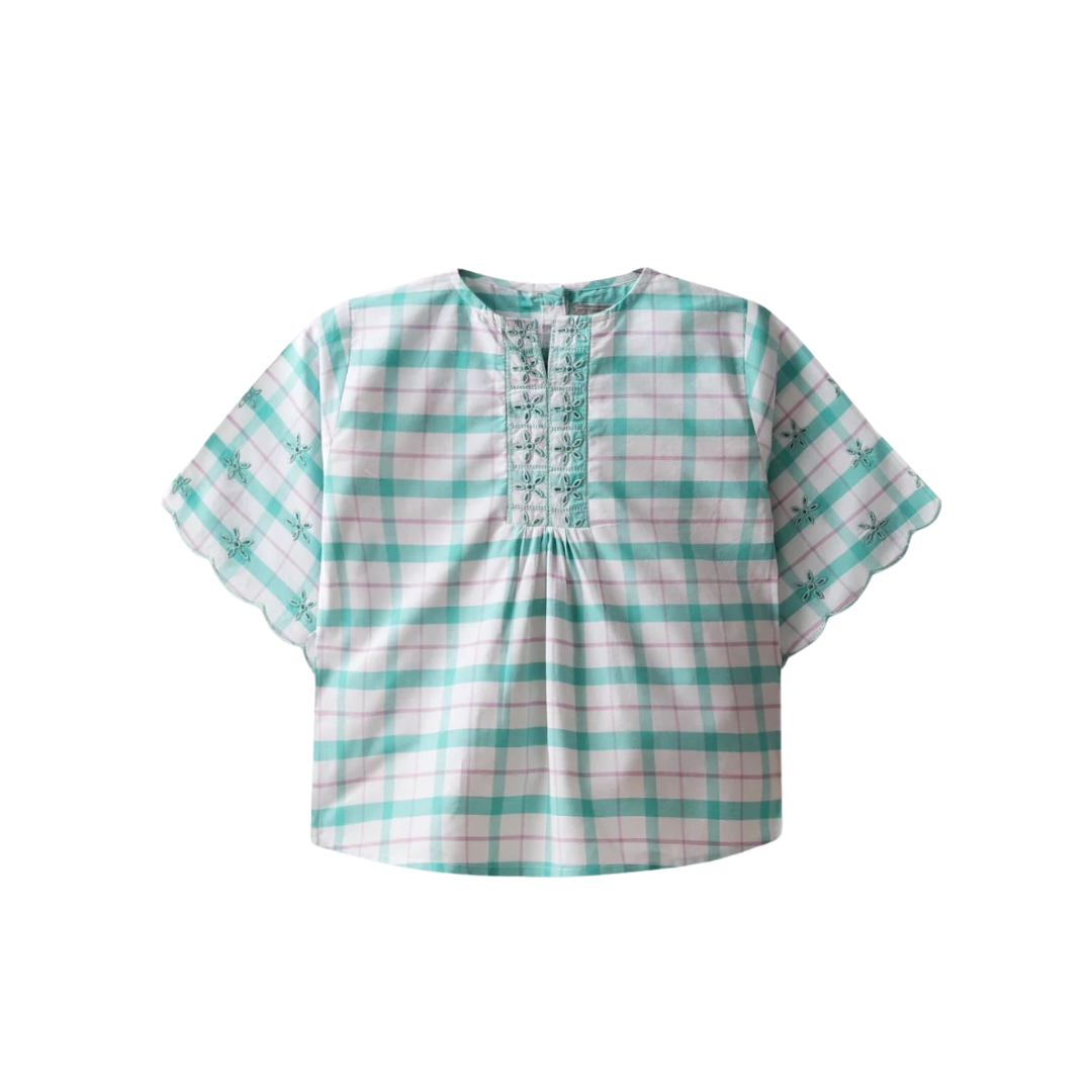 Rollover Kids White Plaid Top